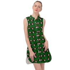 Retro Girl Daisy Chain Pattern Green Sleeveless Shirt Dress by snowwhitegirl