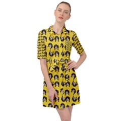 Retro Girl Daisy Chain Pattern Yellow Belted Shirt Dress by snowwhitegirl
