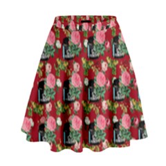 Vintage Can Floral Red High Waist Skirt