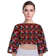 Vintage Can Floral Red Tie Back Butterfly Sleeve Chiffon Top by snowwhitegirl