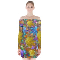 Apo Flower Power Long Sleeve Off Shoulder Dress by WolfepawFractals