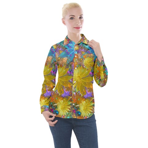 Apo Flower Power Women s Long Sleeve Pocket Shirt by WolfepawFractals