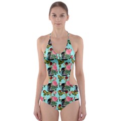 Vintage Can Floral Light Blue Cut-out One Piece Swimsuit by snowwhitegirl