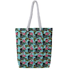 Vintage Can Floral Light Blue Full Print Rope Handle Tote (small)
