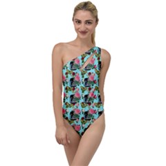Vintage Can Floral Light Blue To One Side Swimsuit by snowwhitegirl
