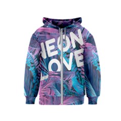 Neon Love Back Neon Love Front Kids  Zipper Hoodie by Lovemore