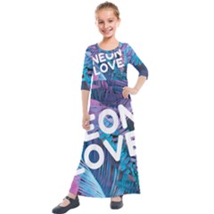 Neon Love Back Neon Love Front Kids  Quarter Sleeve Maxi Dress by Lovemore