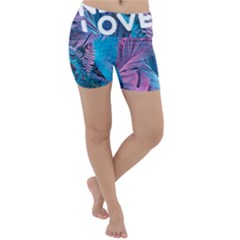 Neon Love Back Neon Love Front Lightweight Velour Yoga Shorts by Lovemore