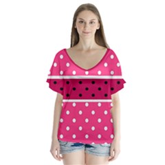 Polka Dots Two Times 2 Black V-neck Flutter Sleeve Top by impacteesstreetwearten