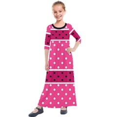 Polka Dots Two Times 2 Black Kids  Quarter Sleeve Maxi Dress