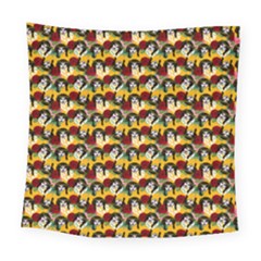 Vintage Hippie Girl Pattern Yellow Square Tapestry (large)