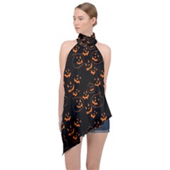 Jack O Lanterns Halter Asymmetric Satin Top by bloomingvinedesign