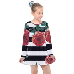 Rose Pattern Kids  Long Sleeve Dress by bohojosartulfashion