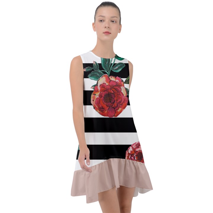 Rose Pattern Frill Swing Dress