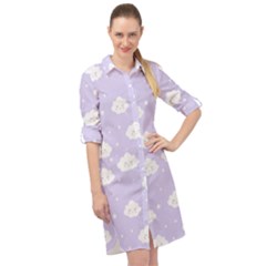 Kawaii Cloud Pattern Long Sleeve Mini Shirt Dress by Valentinaart