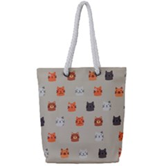 Cat Faces Pattern Full Print Rope Handle Tote (small) by Vaneshart