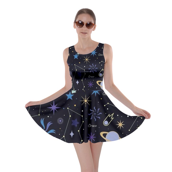 Starry Night  Space Constellations  Stars  Galaxy  Universe Graphic  Illustration Skater Dress