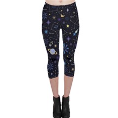 Starry Night  Space Constellations  Stars  Galaxy  Universe Graphic  Illustration Capri Leggings 