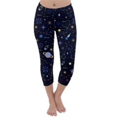 Starry Night  Space Constellations  Stars  Galaxy  Universe Graphic  Illustration Capri Winter Leggings  by Vaneshart