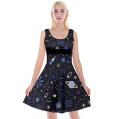 Starry Night  Space Constellations  Stars  Galaxy  Universe Graphic  Illustration Reversible Velvet Sleeveless Dress by Vaneshart