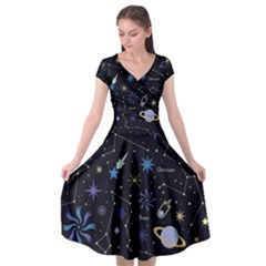 Starry Night  Space Constellations  Stars  Galaxy  Universe Graphic  Illustration Cap Sleeve Wrap Front Dress by Vaneshart