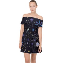 Starry Night  Space Constellations  Stars  Galaxy  Universe Graphic  Illustration Off Shoulder Chiffon Dress by Vaneshart