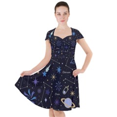 Starry Night  Space Constellations  Stars  Galaxy  Universe Graphic  Illustration Cap Sleeve Midi Dress by Vaneshart