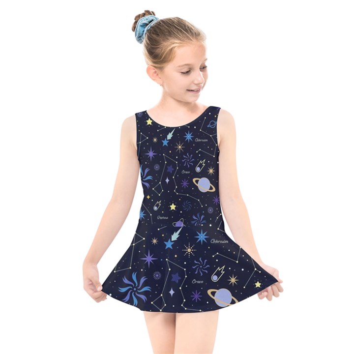 Starry Night  Space Constellations  Stars  Galaxy  Universe Graphic  Illustration Kids  Skater Dress Swimsuit