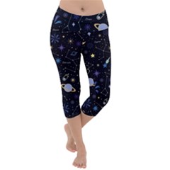 Starry Night  Space Constellations  Stars  Galaxy  Universe Graphic  Illustration Lightweight Velour Capri Yoga Leggings by Vaneshart