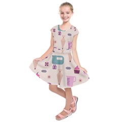 Seamless Bakery Vector Pattern Kids  Short Sleeve Dress