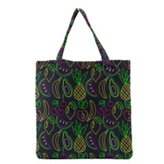 Neon Fruit Seamless Pattern Grocery Tote Bag by Vaneshart