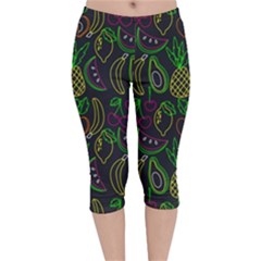 Neon Fruit Seamless Pattern Velvet Capri Leggings  by Vaneshart