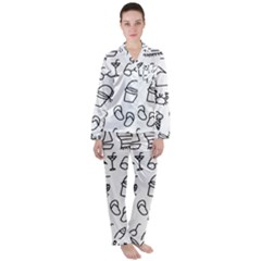Black And White Summer Vector Pattern Satin Long Sleeve Pyjamas Set