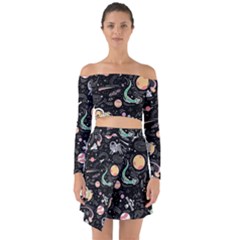 Animals Galaxy Space Off Shoulder Top With Skirt Set
