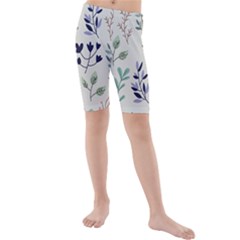 Dark Tone Plant Pattern Kids  Mid Length Swim Shorts