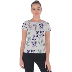 Dark Tone Plant Pattern Short Sleeve Sports Top 