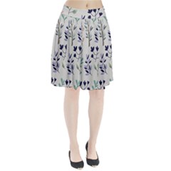 Dark Tone Plant Pattern Pleated Skirt