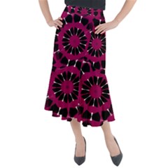 Pink And Black Seamless Pattern Midi Mermaid Skirt