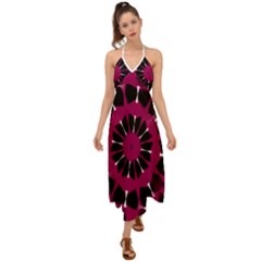 Pink And Black Seamless Pattern Halter Tie Back Dress 