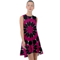 Pink And Black Seamless Pattern Frill Swing Dress