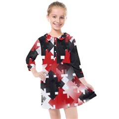 Black And Red Multi Direction Kids  Quarter Sleeve Shirt Dress by Vaneshart