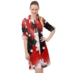 Black And Red Multi Direction Long Sleeve Mini Shirt Dress by Vaneshart