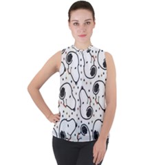 Dog Pattern Mock Neck Chiffon Sleeveless Top by Vaneshart