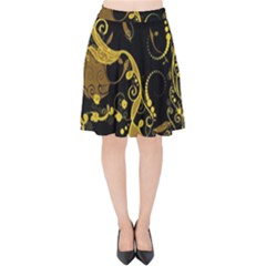 Floral Pattern Background Velvet High Waist Skirt