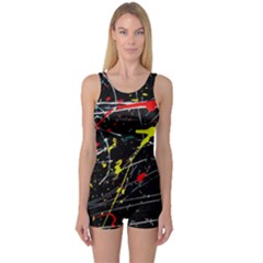 Random Paint Splats Background One Piece Boyleg Swimsuit by Vaneshart