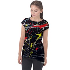 Random Paint Splats Background Cap Sleeve High Low Top