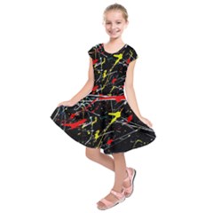 Random Paint Splats Background Kids  Short Sleeve Dress