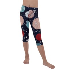 Space Galaxy Pattern Kids  Lightweight Velour Capri Leggings  by Vaneshart