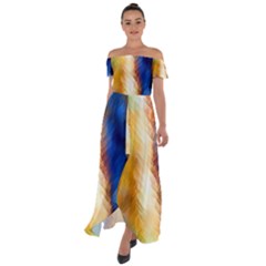 Abstract Paint Smears Off Shoulder Open Front Chiffon Dress by Vaneshart