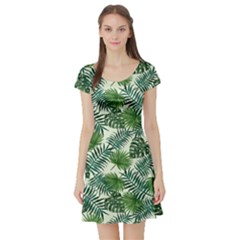 Leaves Tropical Wallpaper Foliage Short Sleeve Skater Dress